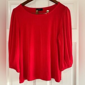 Tahari Blouse Women’s Red Pleated Sleeve Blouse